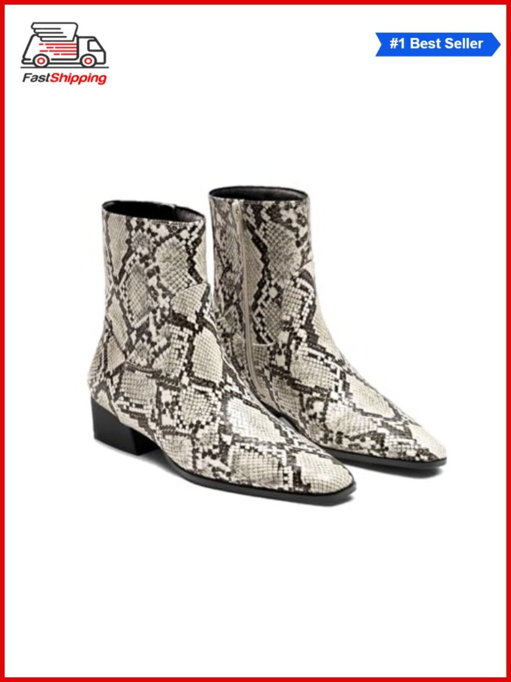 ✨ Coutgo Women's Faux Leather Ankle Boots Low Chunky Heel Square Toe Side